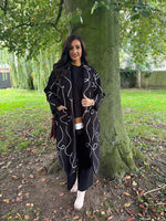 Black Rope Pattern Longline Coat Vivian